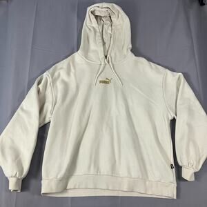 Puma Essentials‎ Hoodie Women's Large Cream Beige Pullover Sweatshirt Logo